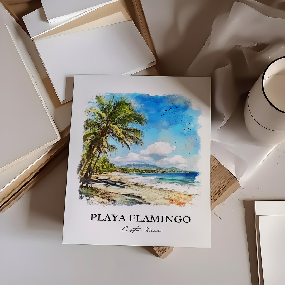 Playa Flamingo Wall Art, Flamingo Beach Print, Costa Rica Watercolor, Playa Flamingo Gift, Travel Print, Travel Poster, Housewarming Gift