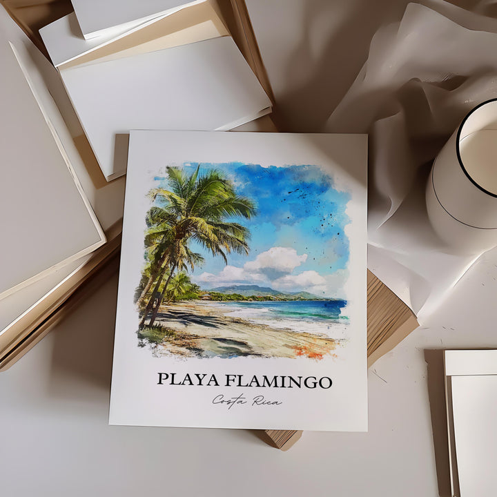 Playa Flamingo Wall Art, Flamingo Beach Print, Costa Rica Watercolor, Playa Flamingo Gift, Travel Print, Travel Poster, Housewarming Gift
