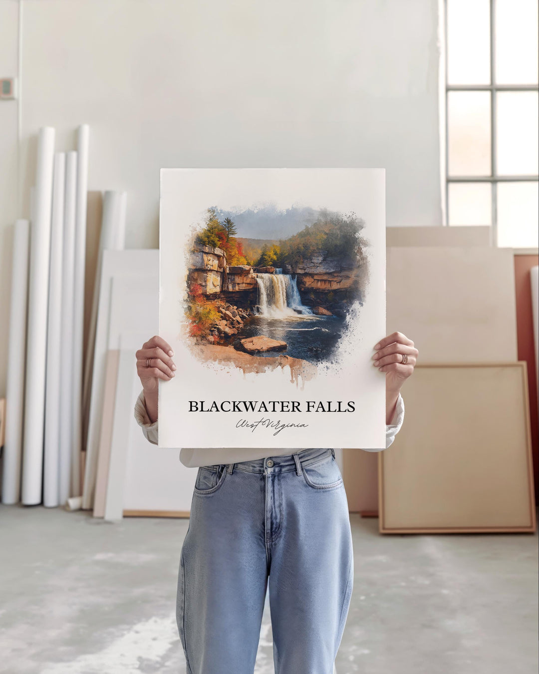 Blackwater Falls Art, Blackwater Falls WV Print, West Virginia Artwork, Thomas WV Gift, Travel Print, Travel Poster, Housewarming Gift