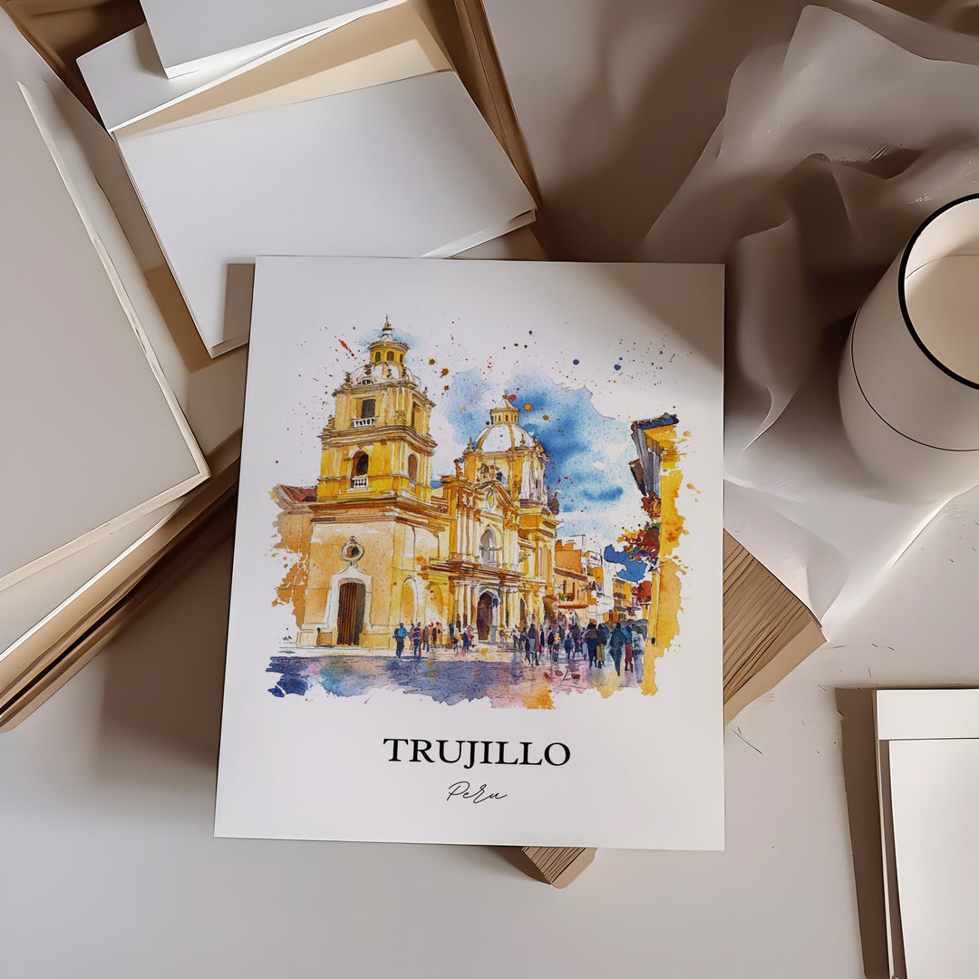 Trujillo Peru Wall Art, Department of La Libertad, Peru Watercolor Art, Trujillo Peru Gift, Travel Print, Travel Poster, Housewarming Gift
