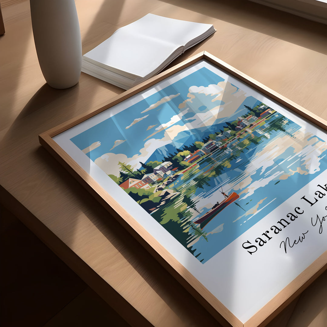 Saranac Lake traditional travel art - New York, Saranac Lake poster, Wedding gift, Birthday present, Custom Text, Personalised Gift