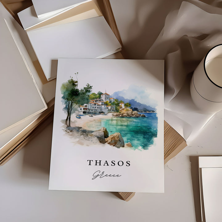 Thasos Greece wall art - Greece, Thasos poster print, Thrace Region Greece gift, Thassos Island Greece, Custom Text, Perfect Gift