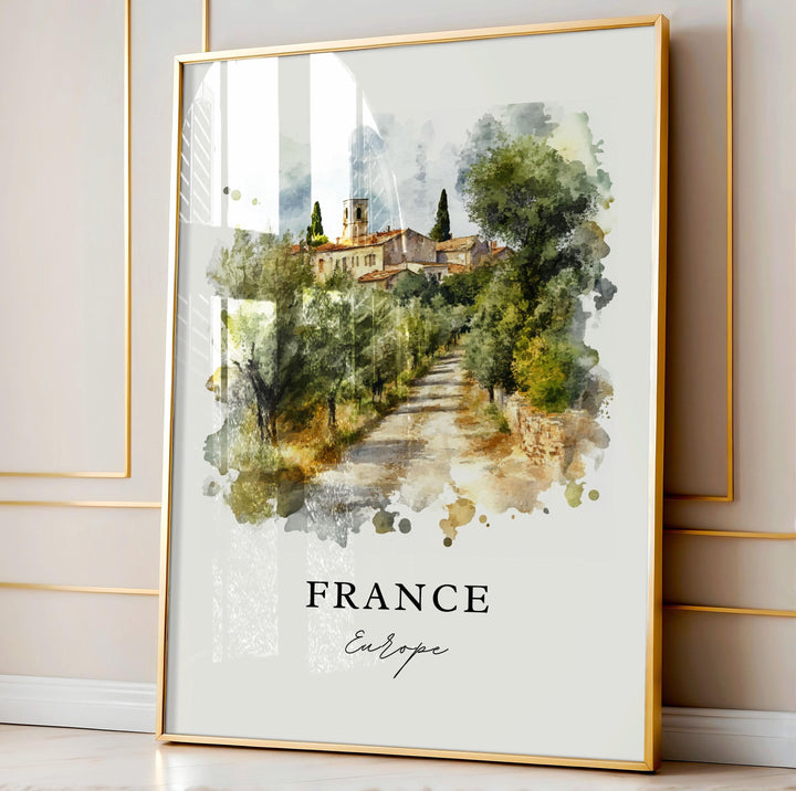 France Wall Art, France Country Scenery Print, France Watercolor Art, France Gift,