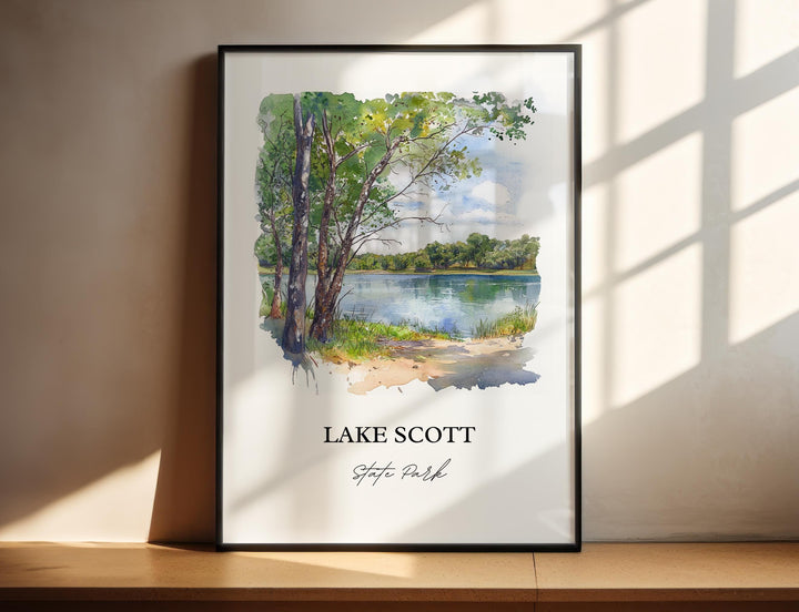 Lake Scott Wall Art, Scott City Print, Kansas Watercolor Art, Lake Scott Kansas Gift, Travel Print, Travel Poster, Housewarming Gift