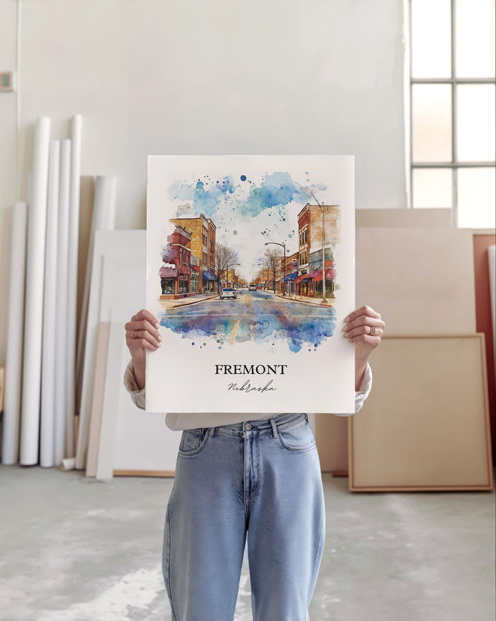 Fremont Nebraska Wall Art, Dodge County NE Print, Nebraska Watercolor Art, Fremont NE Gift, Travel Print, Travel Poster, Housewarming Gift
