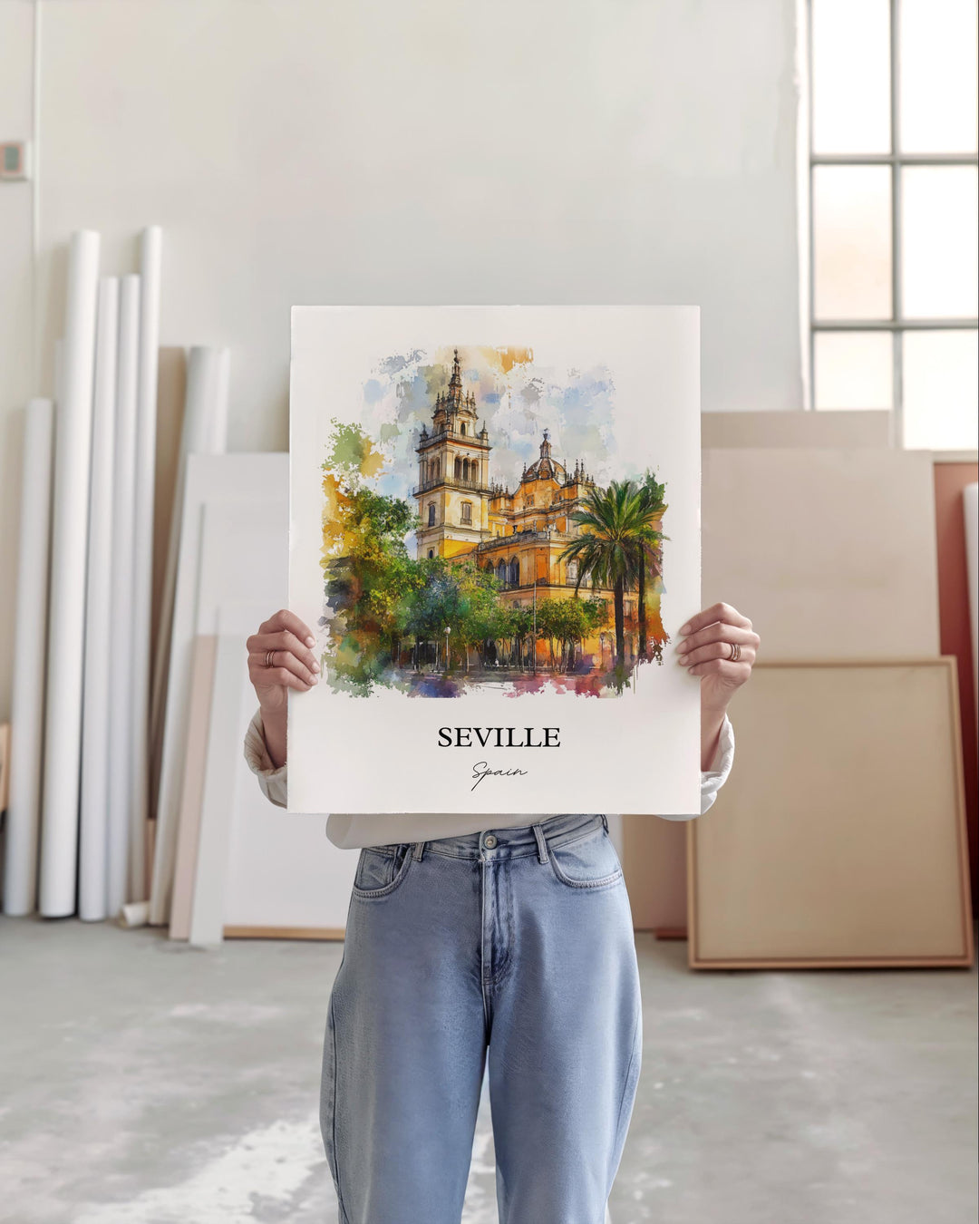 Seville Spain Wall Art, Seville Spain Print, Spain Watercolor Art, Seville Gift, Travel Print, Travel Poster, Housewarming Gift