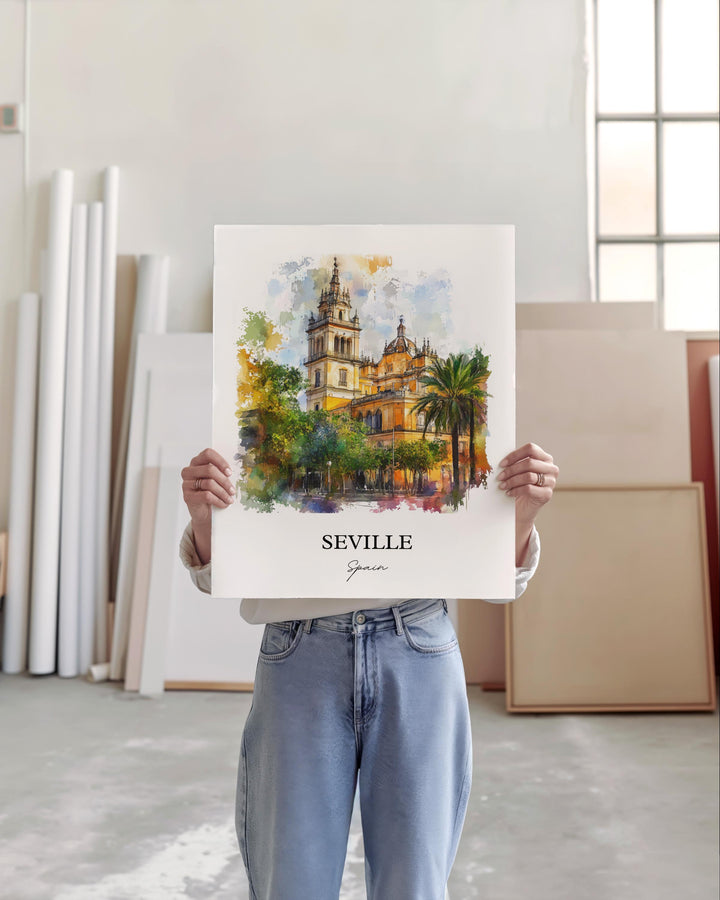 Seville Spain Wall Art, Seville Spain Print, Spain Watercolor Art, Seville Gift, Travel Print, Travel Poster, Housewarming Gift