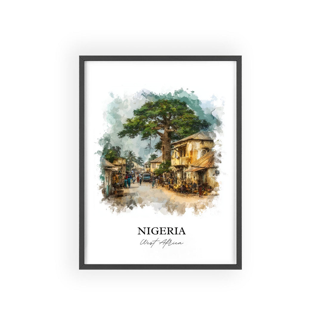 Nigeria Wall Art, Nigeria Africa Print, Nigeria Watercolor Art, Nigeria Country Gift, Travel Print, Travel Poster, Housewarming Gift