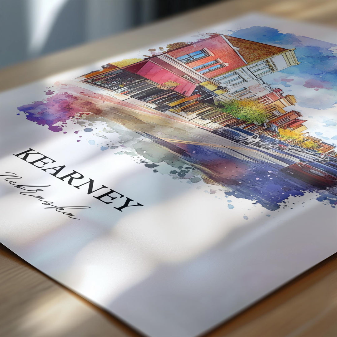 Kearney Nebraska Wall Art, Buffalo County NE Print, Nebraska Watercolor Art, Kearney Gift, Travel Print, Travel Poster, Housewarming Gift