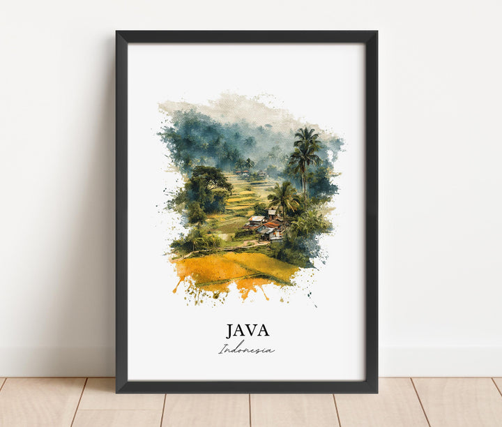 Java Indonesia Art, Indonesia Print, Indonesia Watercolor, Java Indonesia Gift, Indonesia Travel Print, Travel Poster, Housewarming Gift