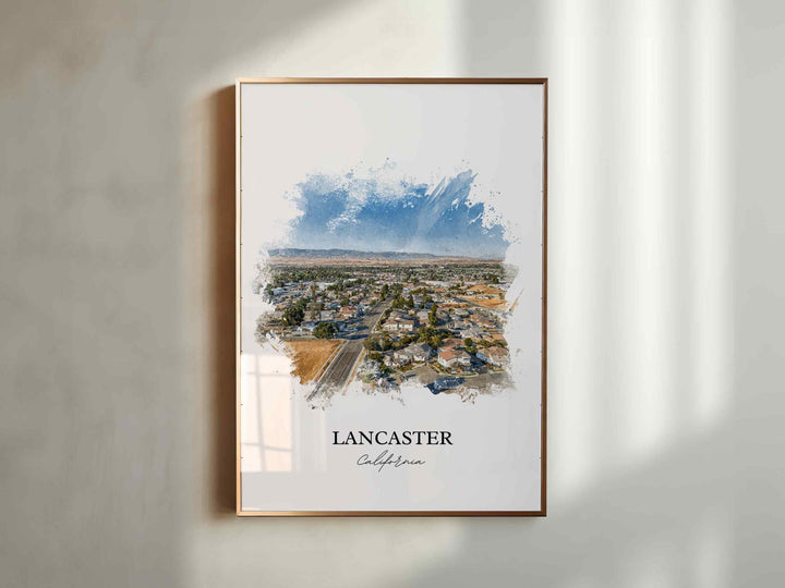 Lancaster CA Art, Antelope Valley Print, California Watercolor, Lancaster California Gift, Travel Print, Travel Poster, Housewarming Gift