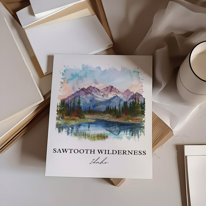 Sawtooth Wilderness Art, Sawtooth Idaho Print, Sawtooth Idaho Watercolor, Sawtooth Forest Gift, Travel Print, Housewarming Gift