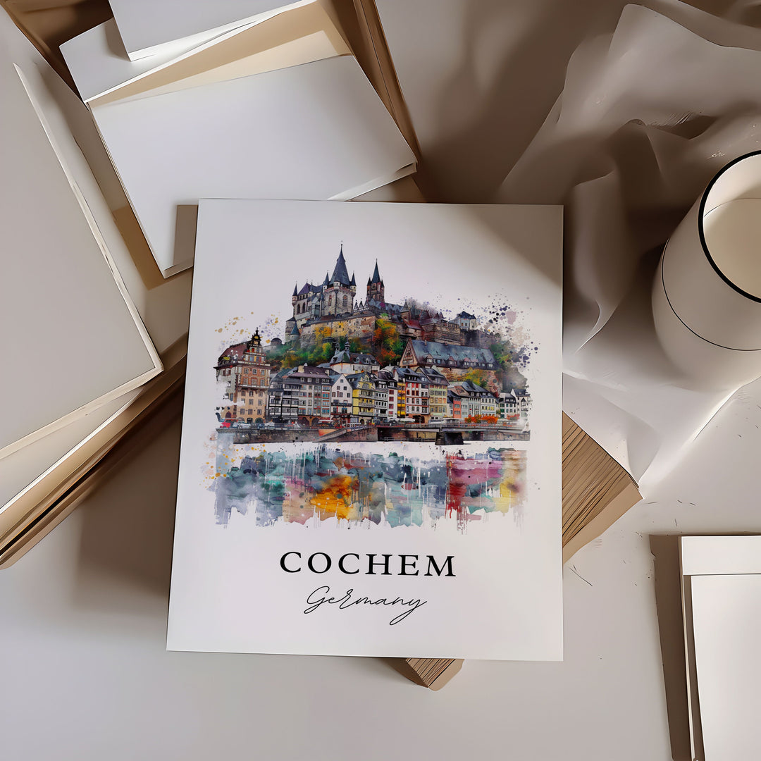 Cochem Germany Art, Cochem Print, Cochem Watercolor Art, Cochem Germany Gift,