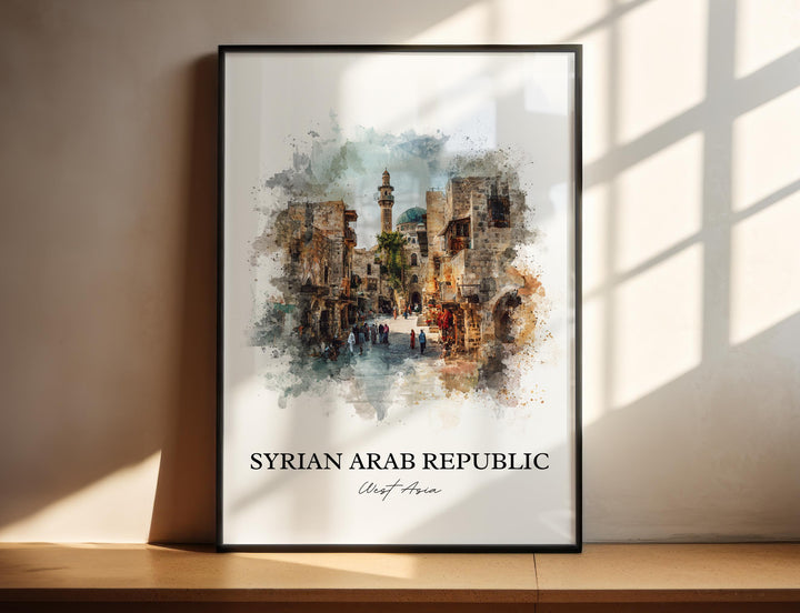 Syria Wall Art, Syria Print, Syria Watercolor Art, Syria Country Gift, Travel Print, Travel Poster, Housewarming Gift