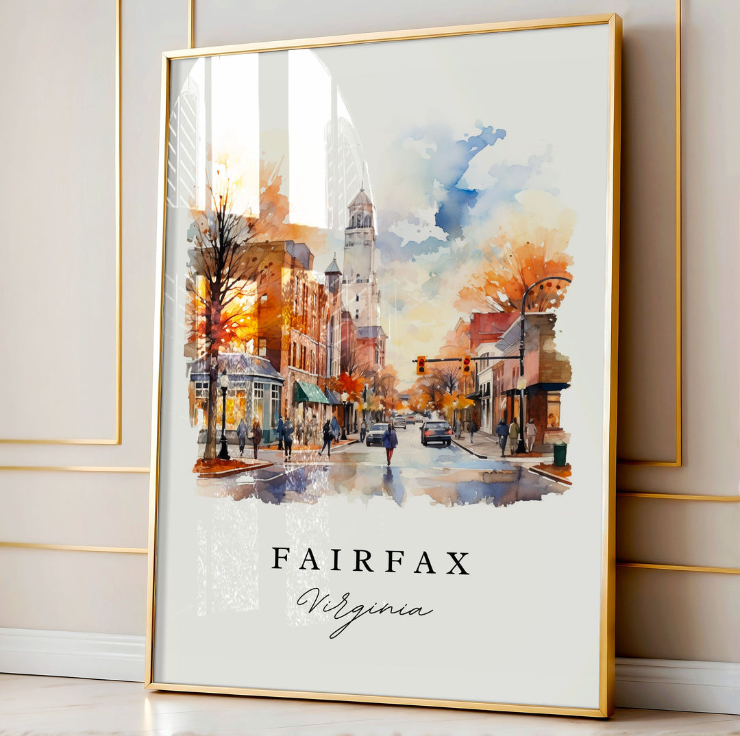 Fairfax traditional travel art - Virginia, Fairfax poster print, Wedding gift, Birthday present, Custom Text, Perfect Gift