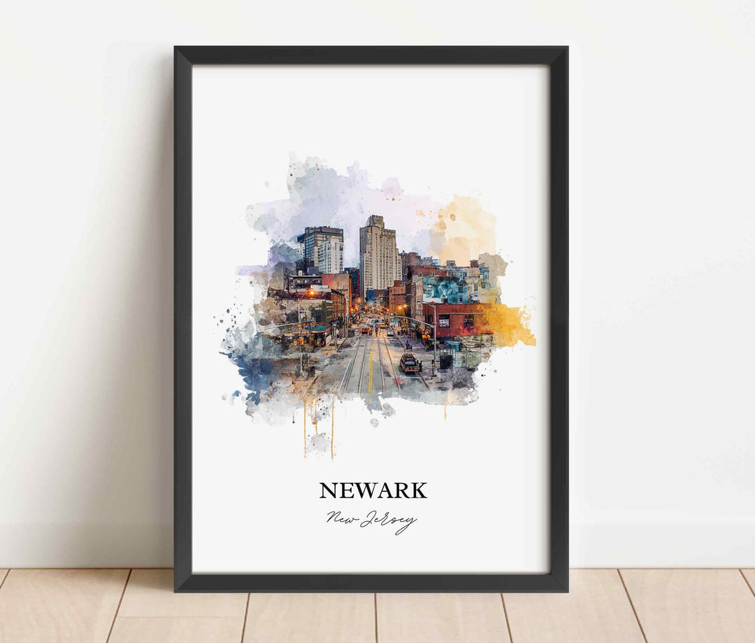Newark NJ Wall Art, Newark Print, Newark Watercolor Art, Newark NJ Skyline Gift, Travel Print, Travel Poster, Housewarming Gift