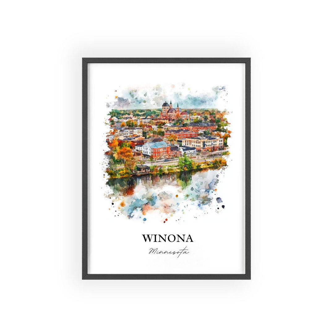 Winona MN Wall Art, Rochester MN Print, Minnesota Watercolor Art, Winona Minnesota Gift, Travel Print, Travel Poster, Housewarming Gift
