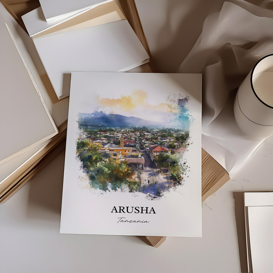 Arusha Tanzania Wall Art, Mt. Meru Print, Tanzania Watercolor Art, Arusha Tanzania Gift, Travel Print, Travel Poster, Housewarming Gift