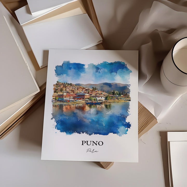 Puno Peru Wall Art, Lake Titicaca Print, Peru Watercolor Art, Puno Peru Gift, Travel Print, Travel Poster, Housewarming Gift