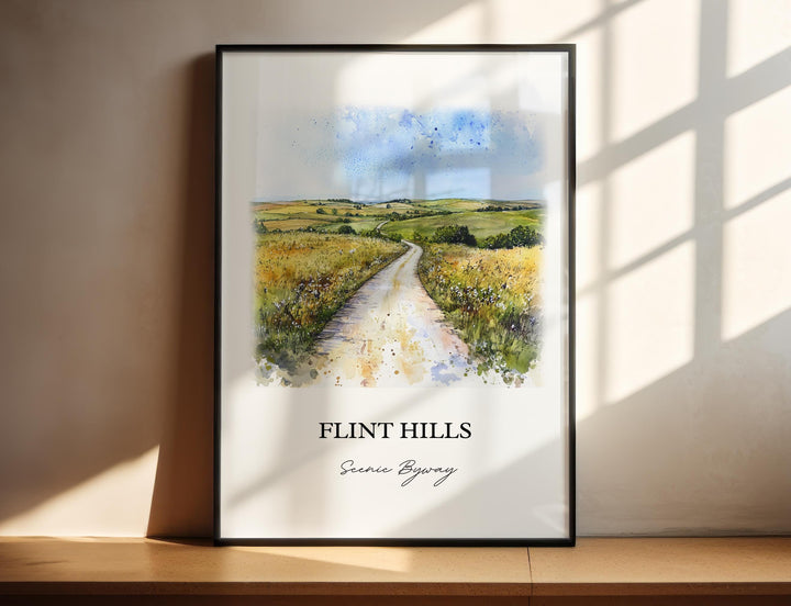 Flint Hills Wall Art, Kansas 177 Print, Kansas Watercolor Art, Flint Hills Kansas Gift, Travel Print, Travel Poster, Housewarming Gift