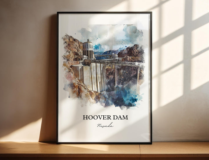 Hoover Dam NV Wall Art, Black Canyon Print, Nevada Watercolor Art, Hoover Dam Gift, Travel Print, Travel Poster, Housewarming Gift