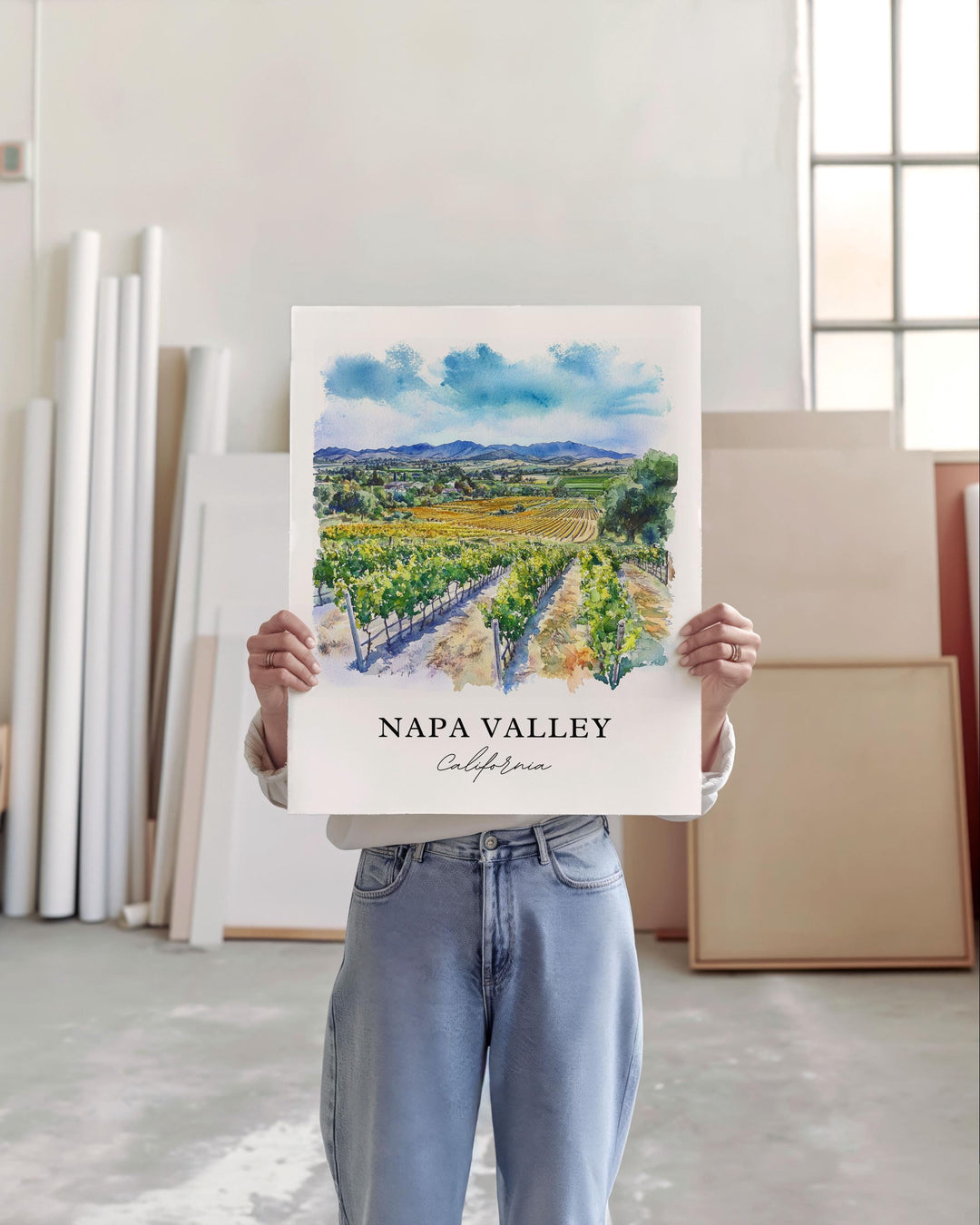 Napa Valley Wall Art, Napa Valley Print, Napa Valley Watercolor Art, Napa Wine Region Gift, Travel Print, Travel Poster, Housewarming Gift