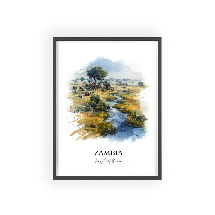 Zambia Wall Art, Zambia Print, Zambia Watercolor Art, Zambia Country Gift, Travel Print, Travel Poster, Housewarming Gift