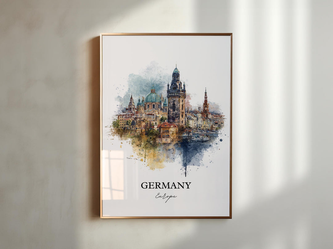 Germany Wall Art, Germany Country Print, Germany Watercolor Art, Germany Gift, Travel Print, Travel Poster, Housewarming Gift