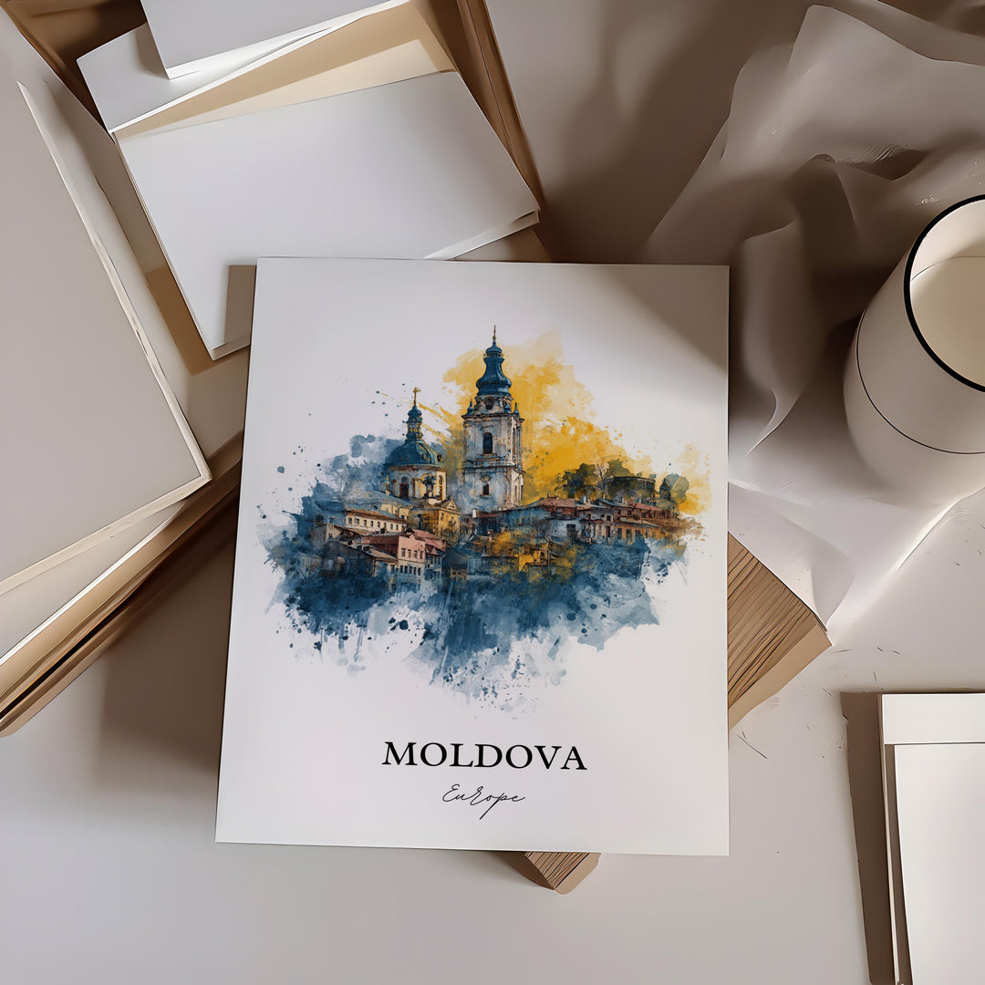 Moldova Wall Art, Moldova Print, Moldova Watercolor Art, Moldova Europe Gift, Travel Print, Travel Poster, Housewarming Gift