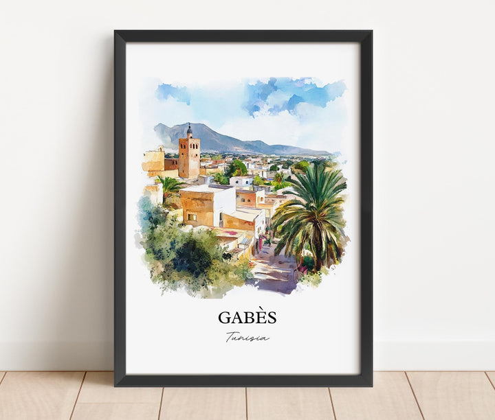 Gabès Tunisia Wall Art, Gabes Tunisia Print, Tunisia Watercolor Art, Kabes Gift, Travel Print, Travel Poster, Housewarming Gift