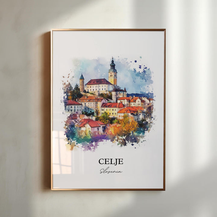 Celje Wall Art, Styria Region Print, Slovenia Watercolor Art, Celje Slovenia Gift, Travel Print, Travel Poster, Housewarming Gift