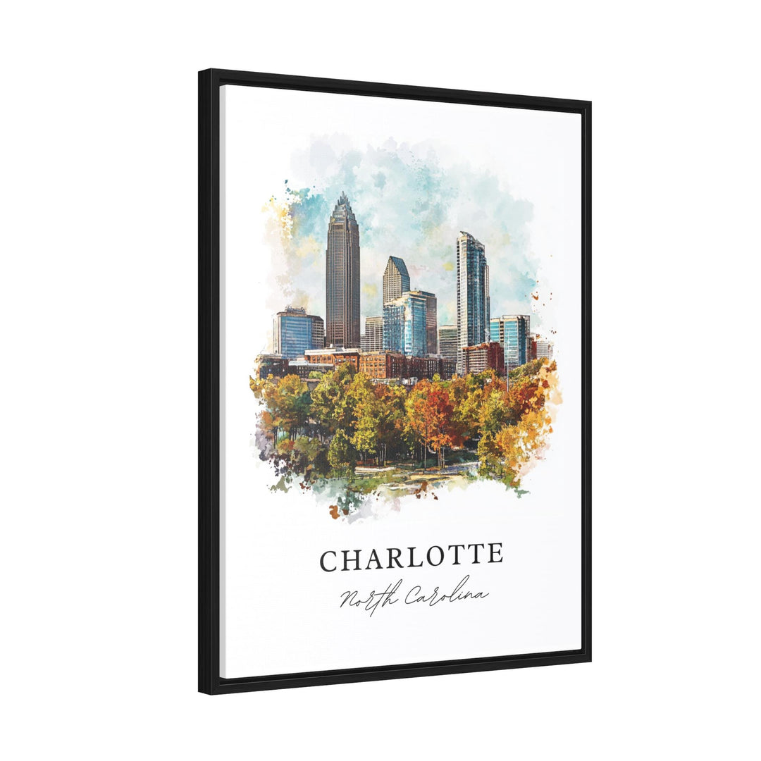Charlotte NC Wall Art, Charlotte Print, Charlotte Watercolor Art, Charlotte Cityscae Gift,