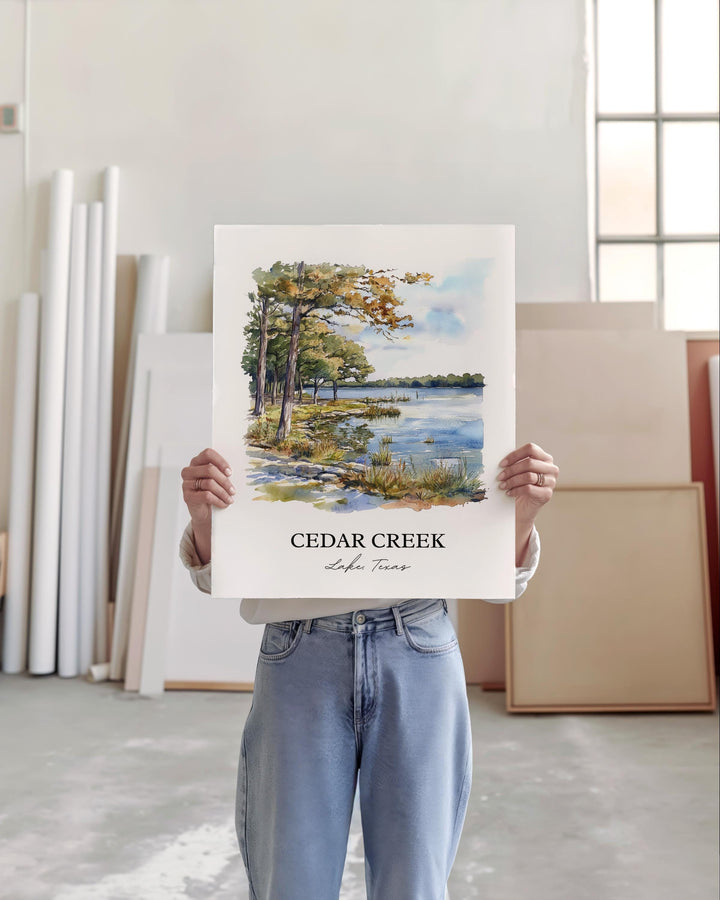 Cedar Creek Lake Wall Art, Kaufman County Print, Texas Watercolor Art, Cedar Creek Lake Gift, Travel Print, Travel Poster, Housewarming Gift