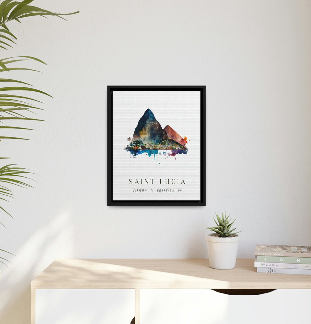 Saint Lucia traditional travel art - St. Lucia, Caribbean poster, Wedding gift, Birthday present, Custom Text, Personalised Gift