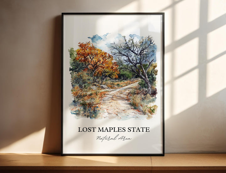 Lost Maples State Park Wall Art, Vanderpool TX Print, Texas Watercolor, Lost Maples TX Gift, Travel Print, Travel Poster, Housewarming Gift