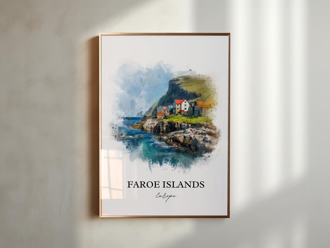 Faroe Islands Wall Art, Denmark Print, Faroe Islands Watercolor Art, Faroe Islands Gift, Travel Print, Travel Poster, Housewarming Gift
