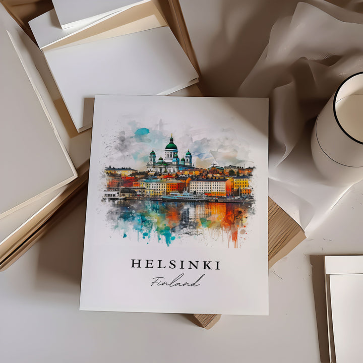 Helsinki watercolor travel art - Finland, Helsinki print, Wedding gift, Birthday present, Custom Text, Perfect Gift