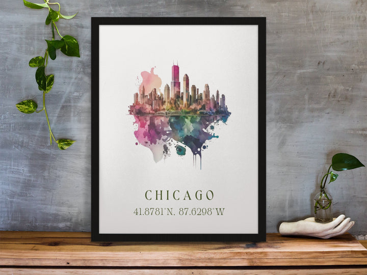 Chicago wall art - Illinois, Chicago poster, Chicago Skyline Wedding gift, Chicago Birthday present, Custom Text, Personalised Gift