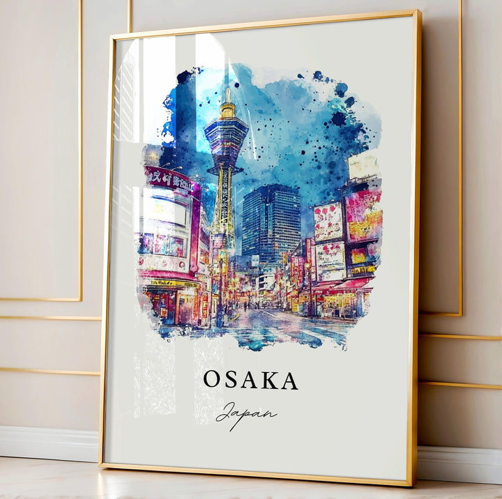 Osaka Wall Art, Osaka Japan Print, Osaka Watercolor Art, Osaka Gift, Honshu