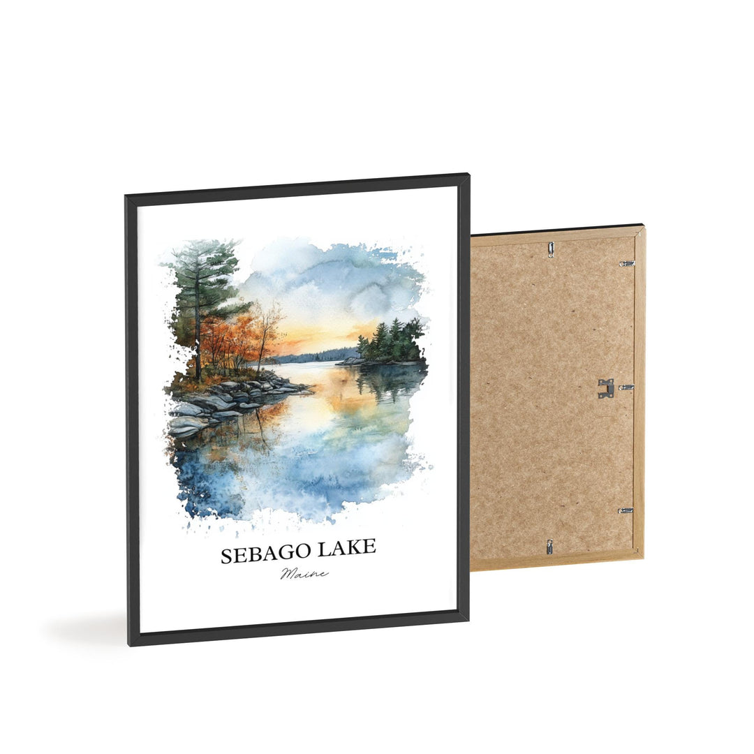 Sebago Lake Wall Art, Casco Maine Print, Maine Watercolor Art, Sebago Lake Gift, Travel Print, Travel Poster, Housewarming Gift