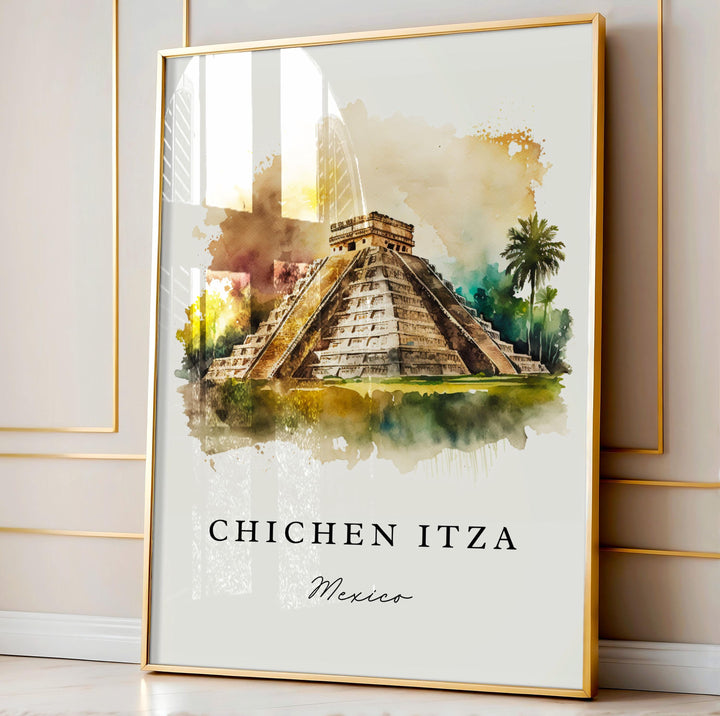 Chichen Itza wall art - Mexico, Chichen Itza poster, Chichen Itza MX Wedding gift, Birthday present, Custom Text, Personalised Gift