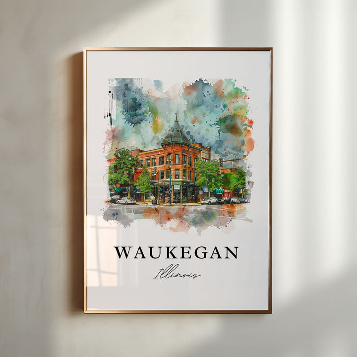 Waukegan IL Wall Art, Waukegan Print, Waukegan Watercolor Art, Lake County Illinois Gift,