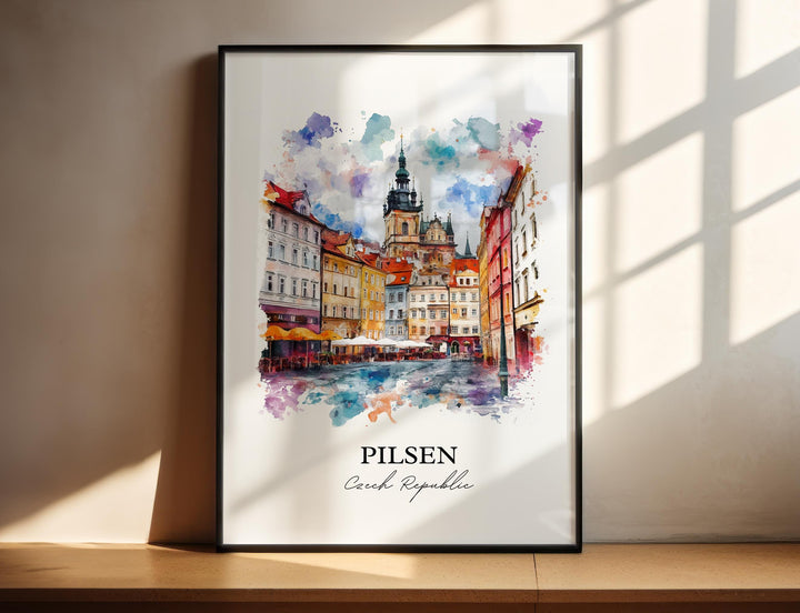 Pilsen Wall Art, Plzen Print, Czech Republic Watercolor, Pilsen Gift, Travel Print, Travel Poster, Housewarming Gift