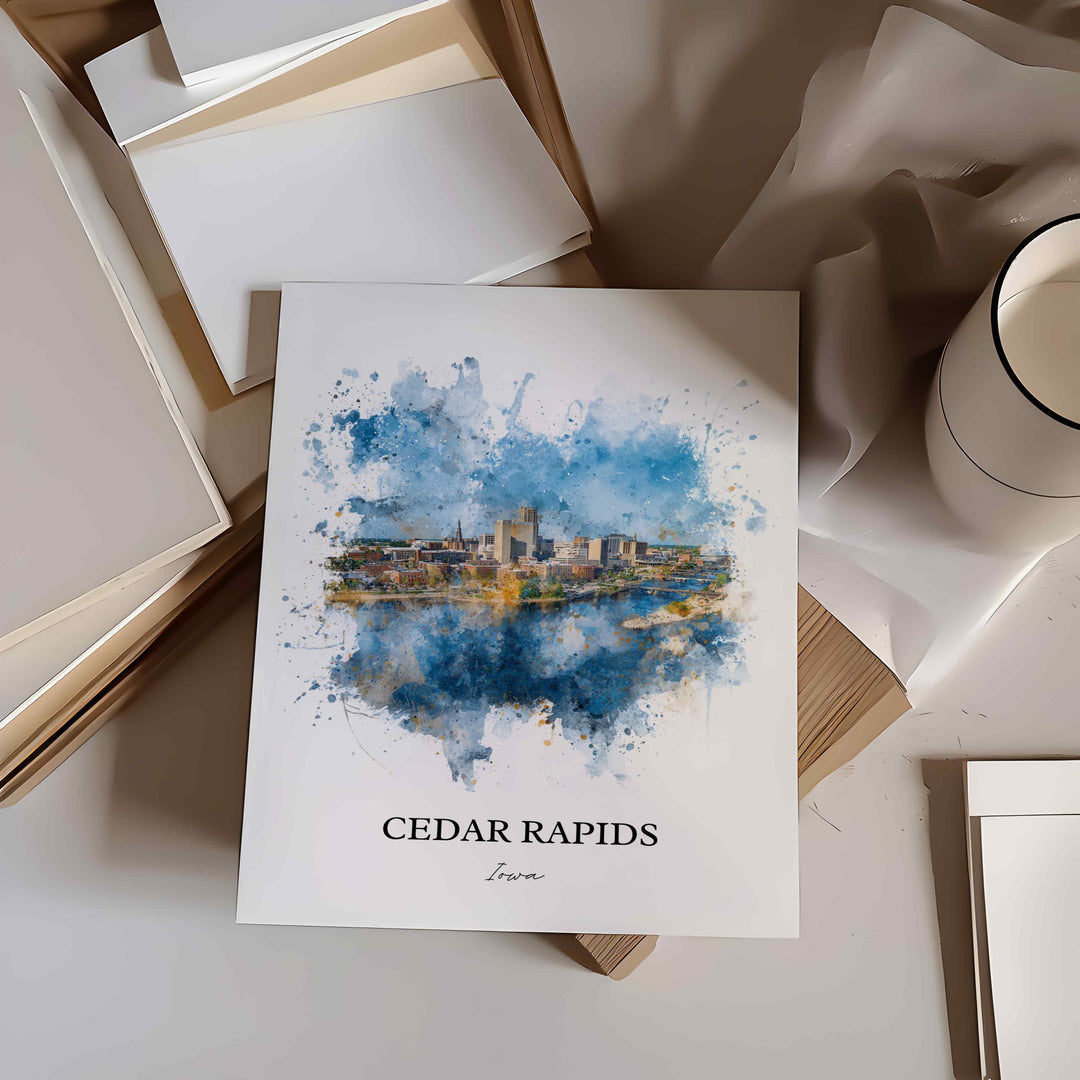Cedar Rapids Wall Art, Cedar Rapids Print, Cedar Rapids Watercolor, Cedar Rapids Iowa Gift, Travel Print, Travel Poster, Housewarming Gift