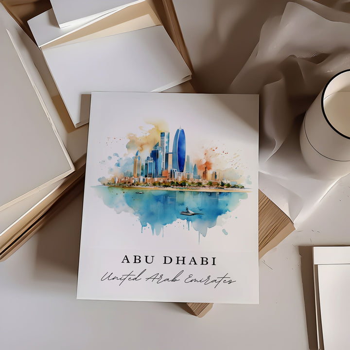 Abu Dhabi wall art - UAE, Abu Dhabi poster, Abu Dhabi Skyline gift, UAE Birthday present, Custom Text, Personalized Gift