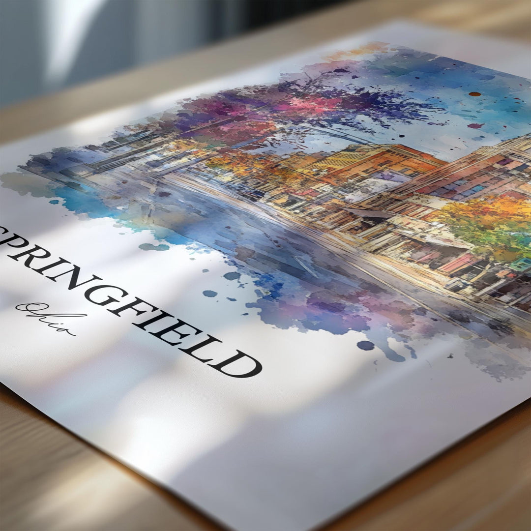 Springfield OH Wall Art, Clark County Ohio Print, Ohio Watercolor Art, Springfield Ohio Gift, Travel Print, Travel Poster, Housewarming Gift