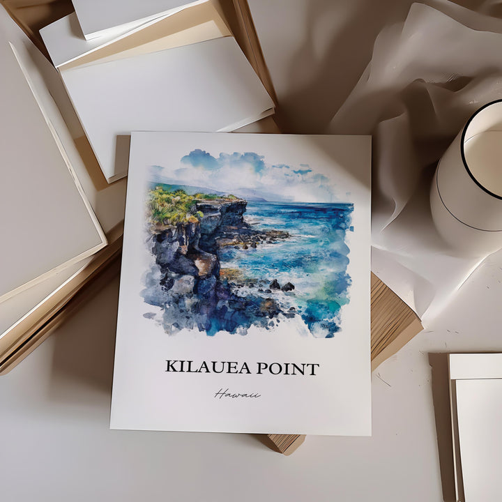 Kilauea Point Wall Art, Kauai Print, Kauai Hawaii Watercolor Art, Kilauea Point Gift, Travel Print, Travel Poster, Housewarming Gift