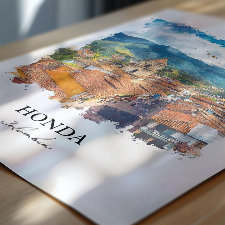 Honda Colombia Wall Art, Tolima Print, Colombia Watercolor Art, Honda Colombia Gift, Travel Print, Travel Poster, Housewarming Gift