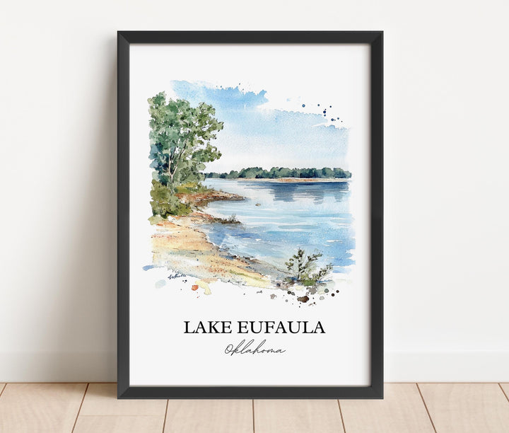 Lake Eufaula Wall Art, Eufaula Lake Print, Oklahoma Watercolor Art, Lake Eufaula Gift, Travel Print, Travel Poster, Housewarming Gift
