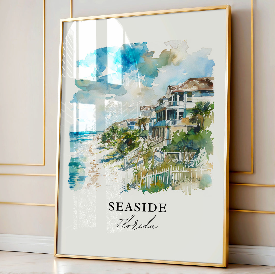 Seaside Florida Wall Art, Seaside Print, Seaside FL Watercolor, Seaside FL Gift,